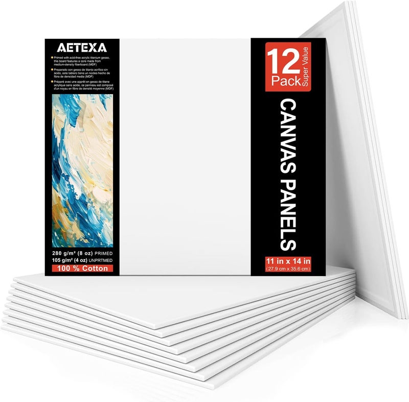 AETEXA Canvas Boards for Painting, 11"x14" Canvas Board, Pack of 12, Art Canvases for Painting, Blank White Canvas Panels for Acrylic, Oil and Gouache Painting. - Image 1